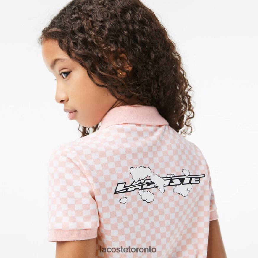 Clothing Lacoste Check Print Organic Cotton Polo Dress Pink/White Kids Z60BPR3093