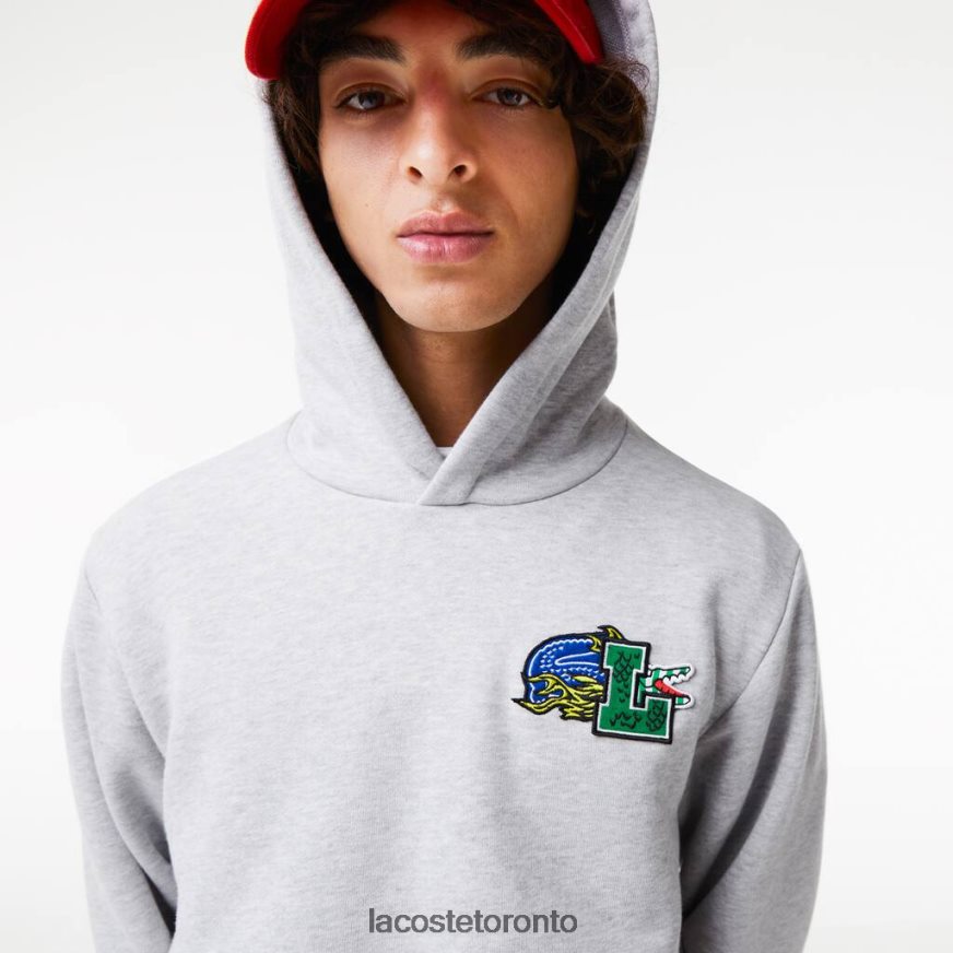 Clothing Lacoste Comic Effect Print Hooded Sweatshirt Grey Chine Men Z60BPR1133