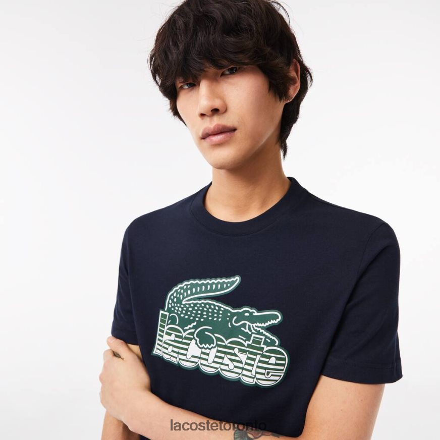 Clothing Lacoste Cotton Jersey Print T-Shirt Navy Blue Men Z60BPR64