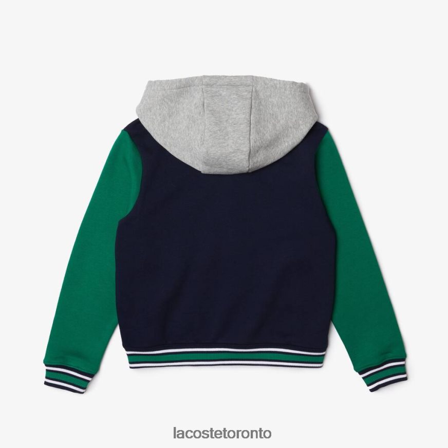 Clothing Lacoste Heritage Hooded Colorblock Fleece SPORTs Jacket Navy Blue/Grey Chine/Green/White Kids Z60BPR3267