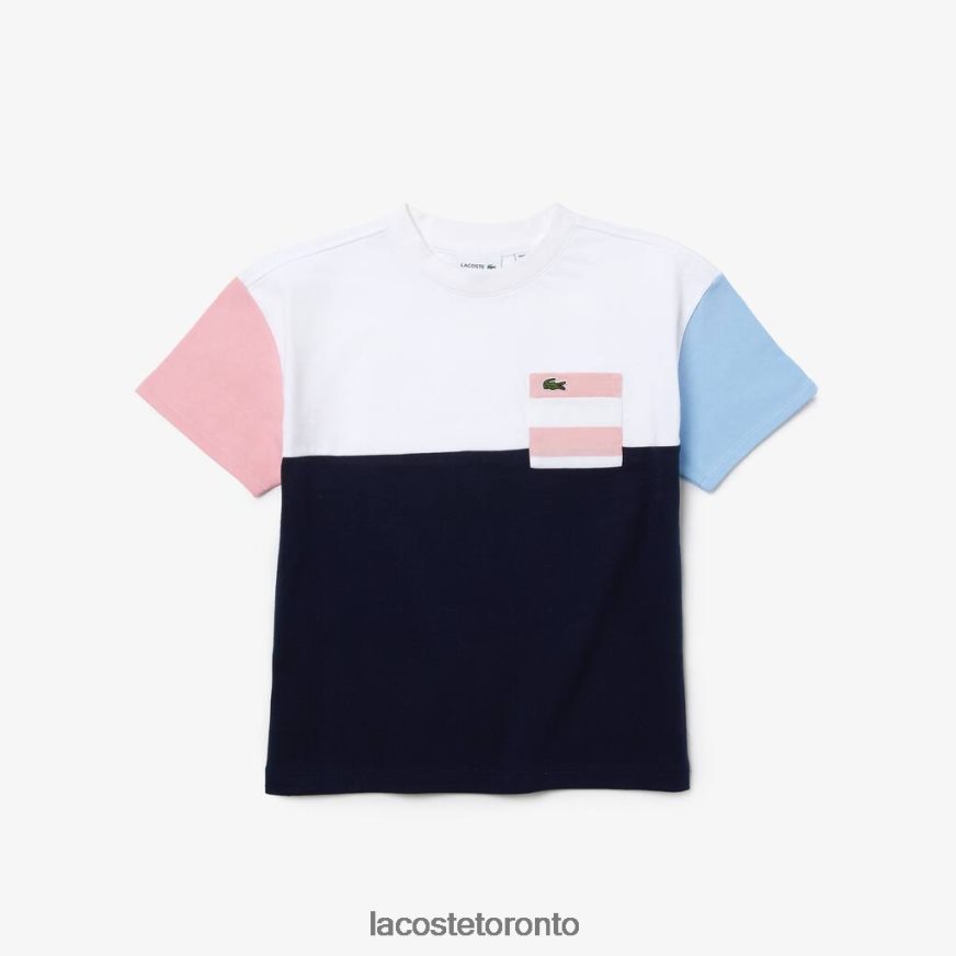 Clothing Lacoste Heritage Pocket Color-block Crew Neck Cotton T-Shirt Navy Blue/White/Blue/Pink Kids Z60BPR3179