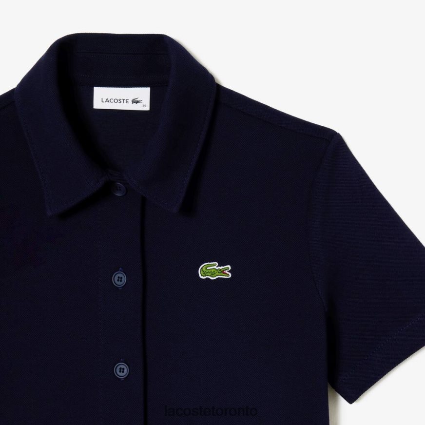 Clothing Lacoste Organic Cotton Buttoned Polo Dress Navy Blue Women Z60BPR2379