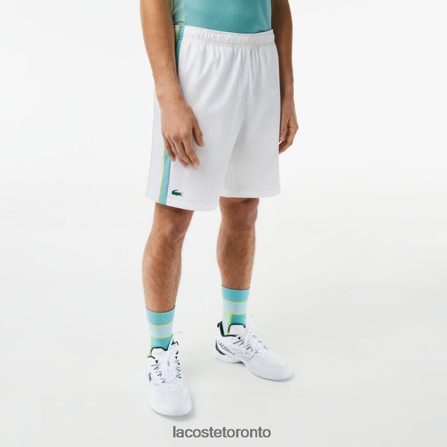 Clothing Lacoste Recycled Polyester Tennis Shorts White/Green/Yellow Men Z60BPR427