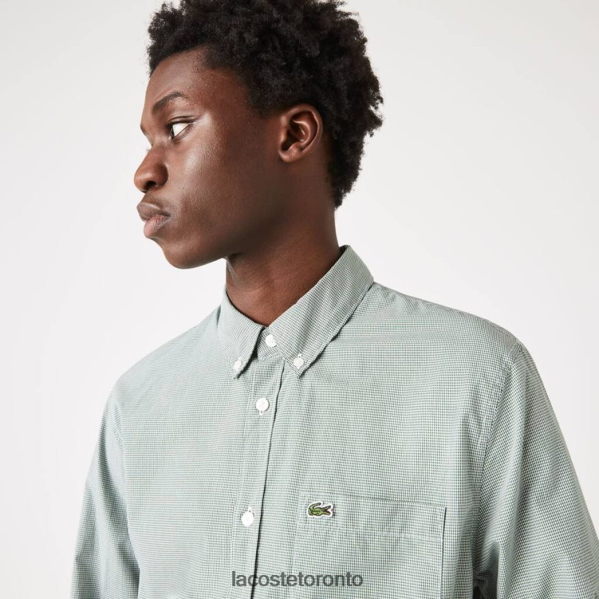 Clothing Lacoste Regular Fit Cotton Poplin Shirt White/Green Men Z60BPR1486