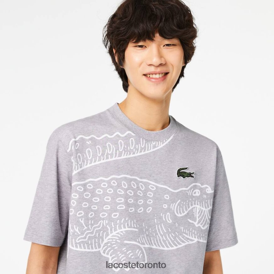 Clothing Lacoste Round Neck Loose Fit Crocodile Print T-Shirt Grey Chine Men Z60BPR253