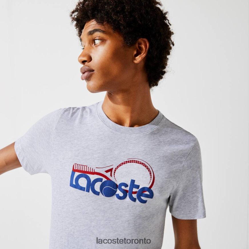 Clothing Lacoste SPORT Crew Neck Tennis Print Breathable T-shirt Grey Chine/Blue/Red Men Z60BPR793