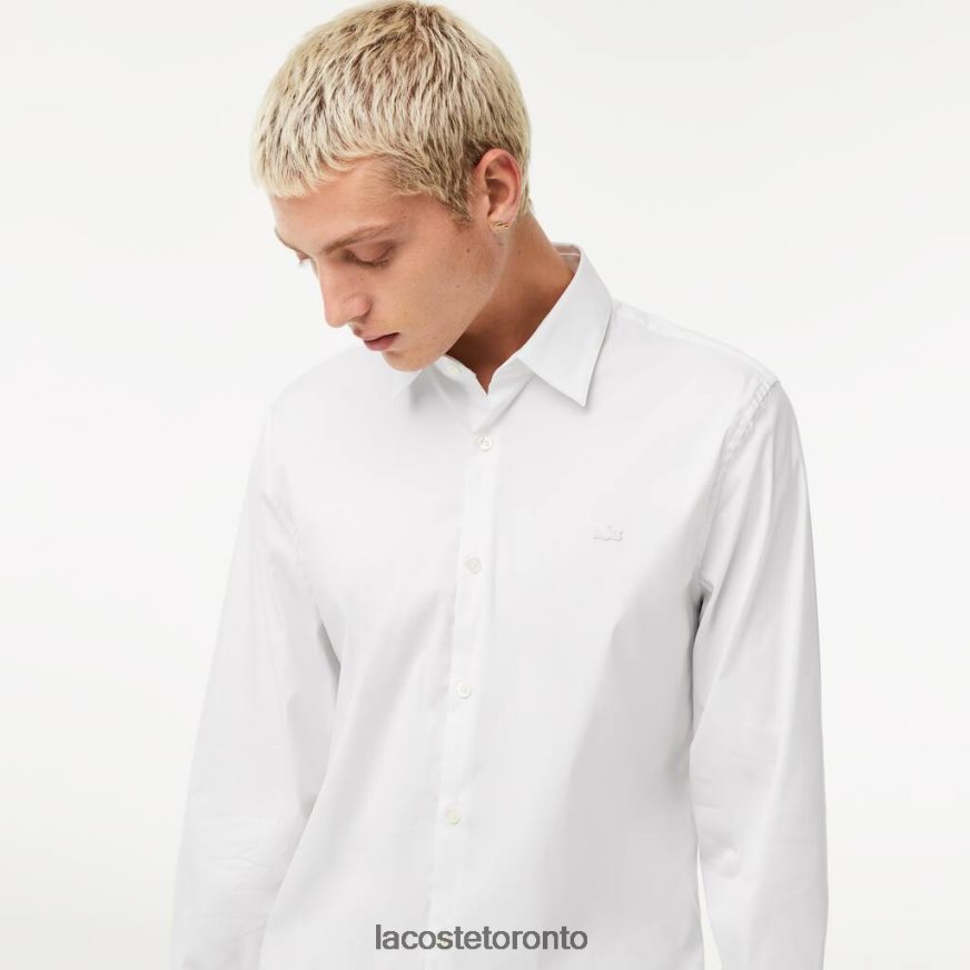 Clothing Lacoste Slim Fit French Collar Cotton Poplin Shirt White Men Z60BPR1438