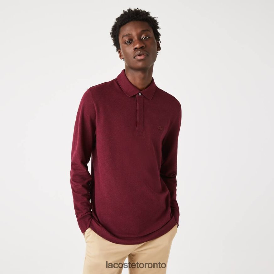 Clothing Lacoste Smart Paris long sleeve stretch cotton pique Polo Bordeaux Men Z60BPR810