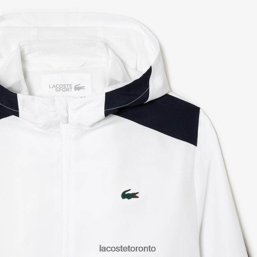 Clothing Lacoste Tennis Recycled Polyester Hooded Jacket White/Navy Blue/Yellow Men Z60BPR381