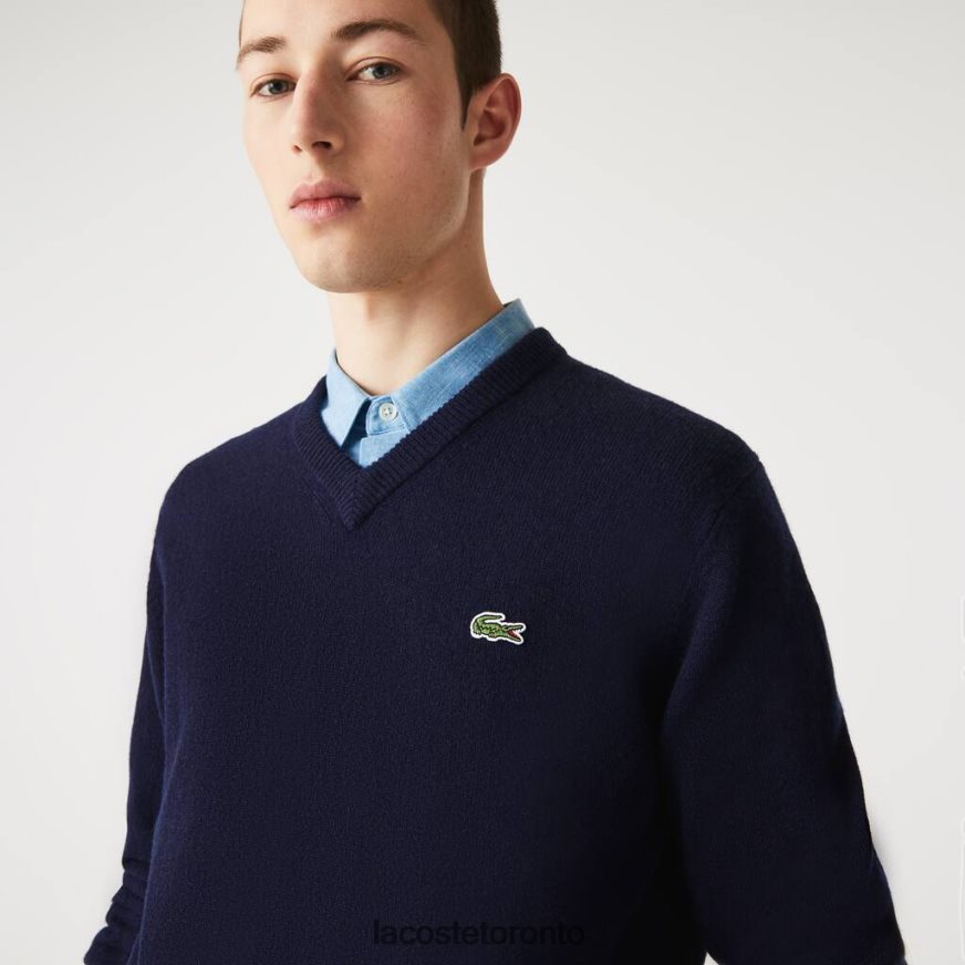 Clothing Lacoste V-Neck Wool Sweater Navy Blue Men Z60BPR1555