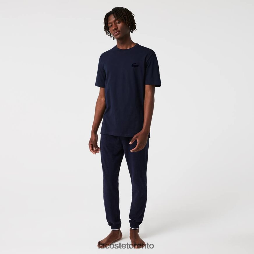 Clothing Lacoste Velour Crocodile Crew Neck Cotton Lounge T-Shirt Navy Blue Men Z60BPR1344