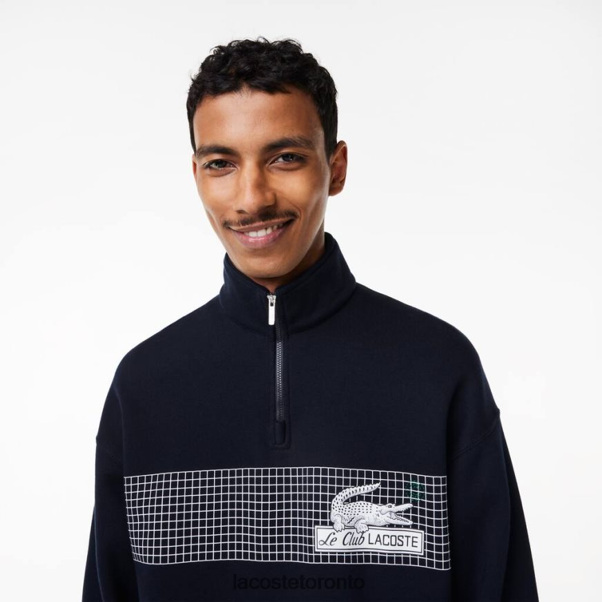 Clothing Lacoste Zip Neck Loose Fit Organic Cotton Sweatshirt Navy Blue Men Z60BPR283