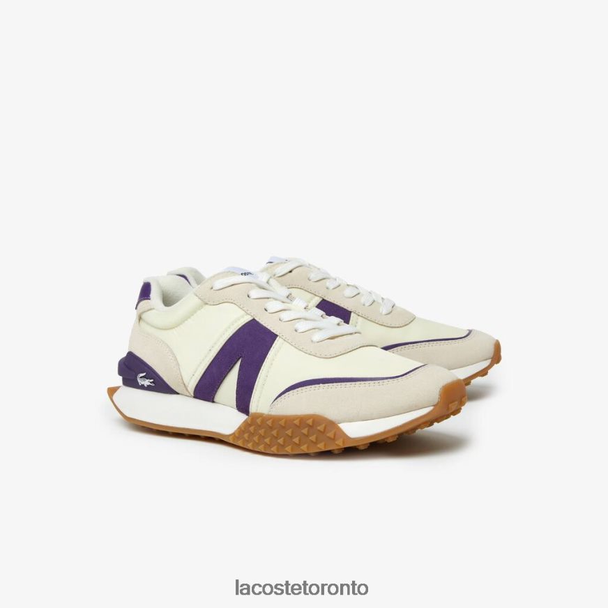 Shoes Lacoste L-Spin Deluxe Leather Color Contrast Sneakers Off White  Purple Men Z60BPR1789