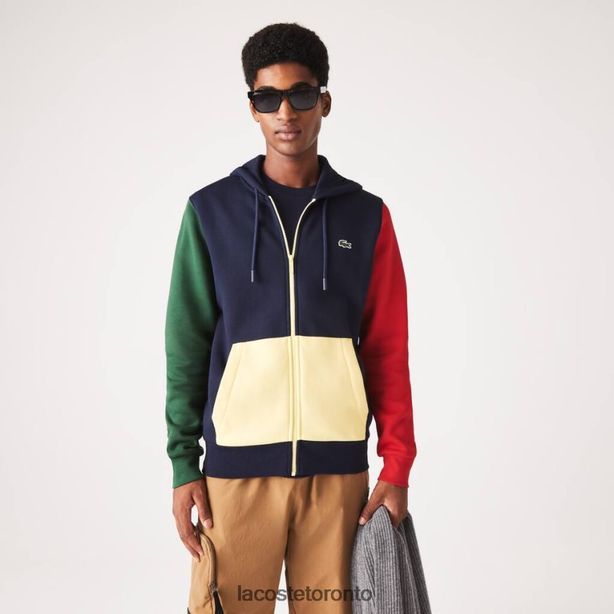 Clothing Lacoste Classic Fit Color-Block Hooded Zip Sweatshirt Navy Blue/Green/Red/Yellow Men Z60BPR1080