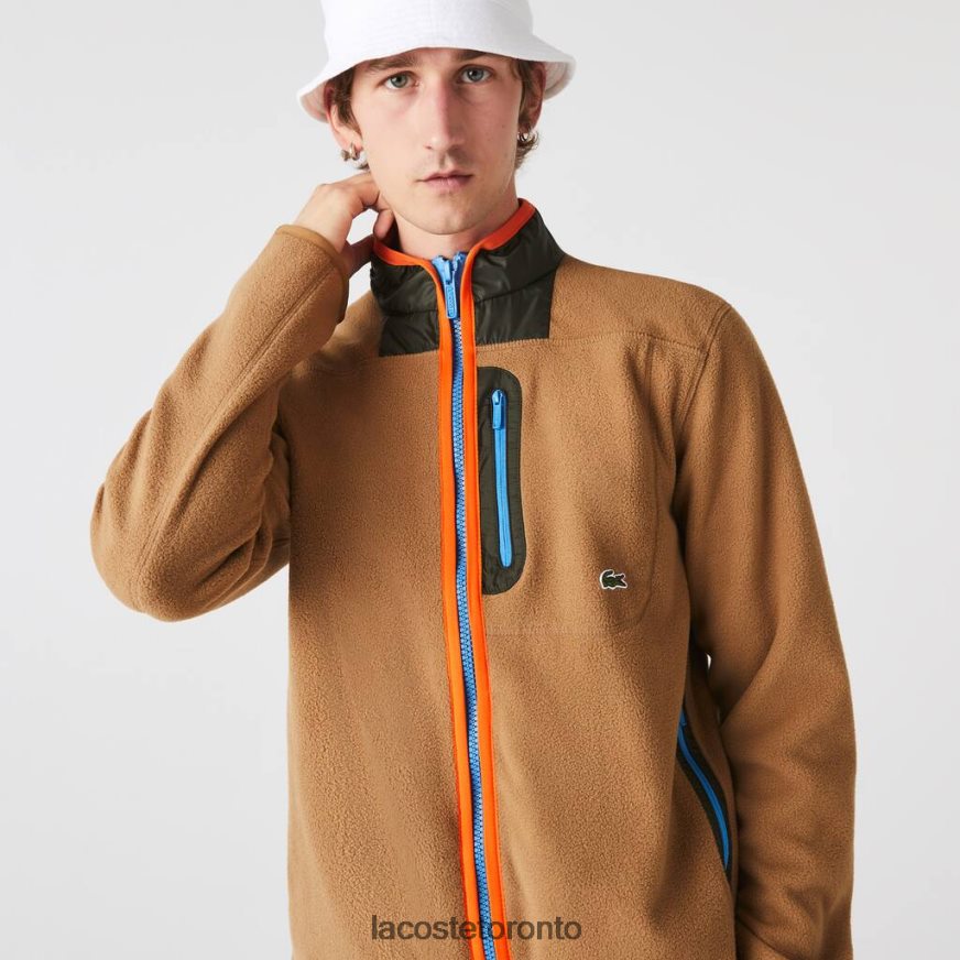 Clothing Lacoste Relaxed Fit Polar Fleece Zip Sweatshirt Brown/Khaki Green Men Z60BPR979