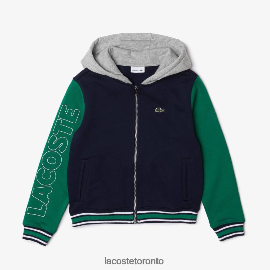 Clothing Lacoste Heritage Hooded Colorblock Fleece SPORTs Jacket Navy Blue/Grey Chine/Green/White Kids Z60BPR3267