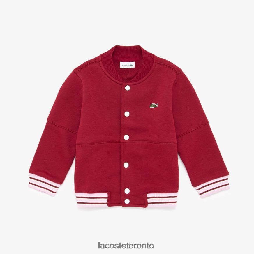 Clothing Lacoste Striped Organic Cotton Varsity Jacket Bordeaux/Pink Kids Z60BPR3248