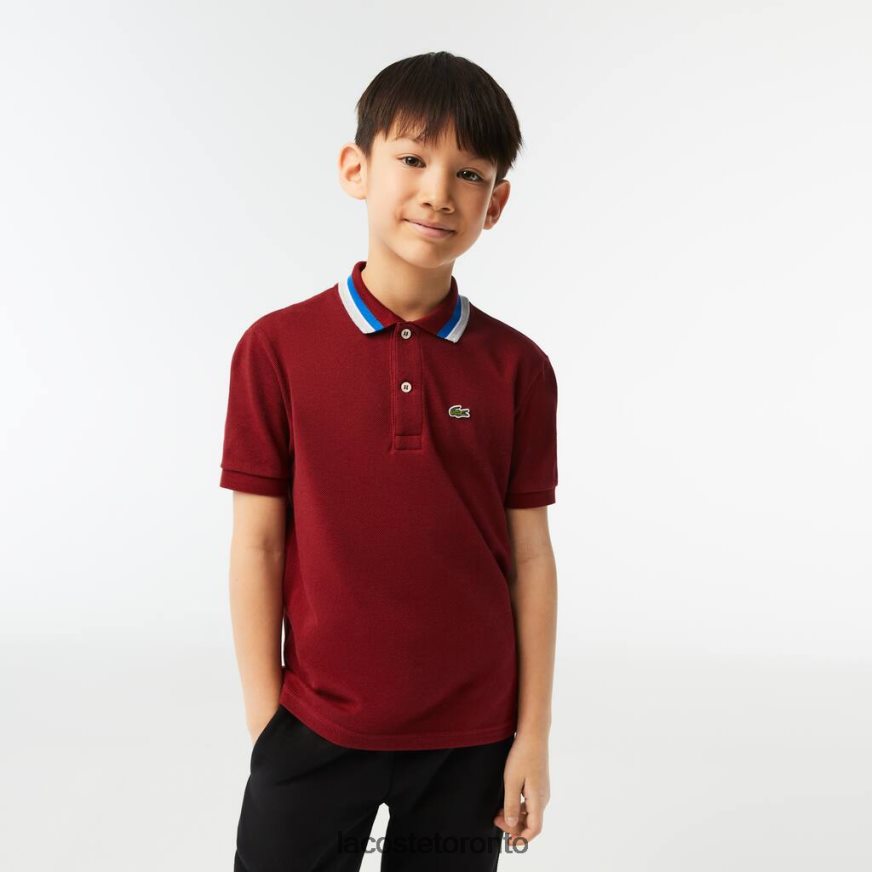 Clothing Lacoste Tricolor Collar Cotton Petit Pique Polo Bordeaux/White Kids Z60BPR2954