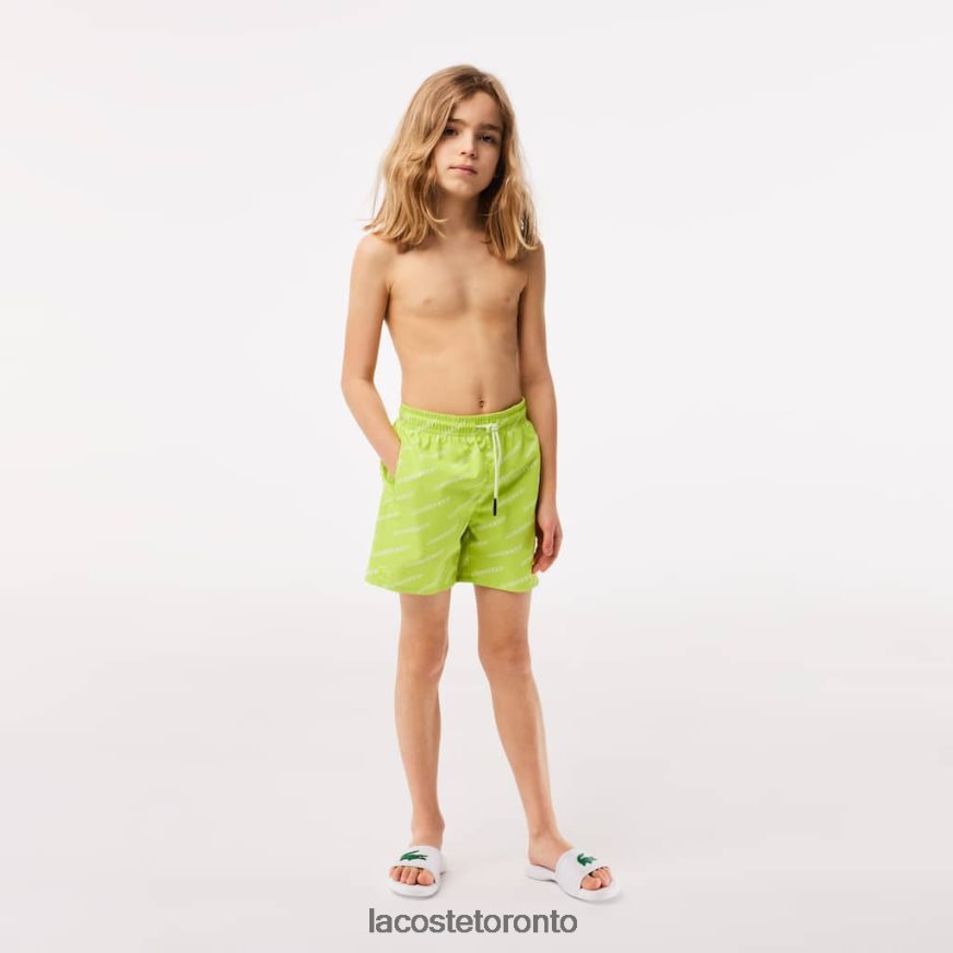 Clothing Lacoste Printed Recycled Polyester Swim Trunks Yellow/White Kids Z60BPR3109