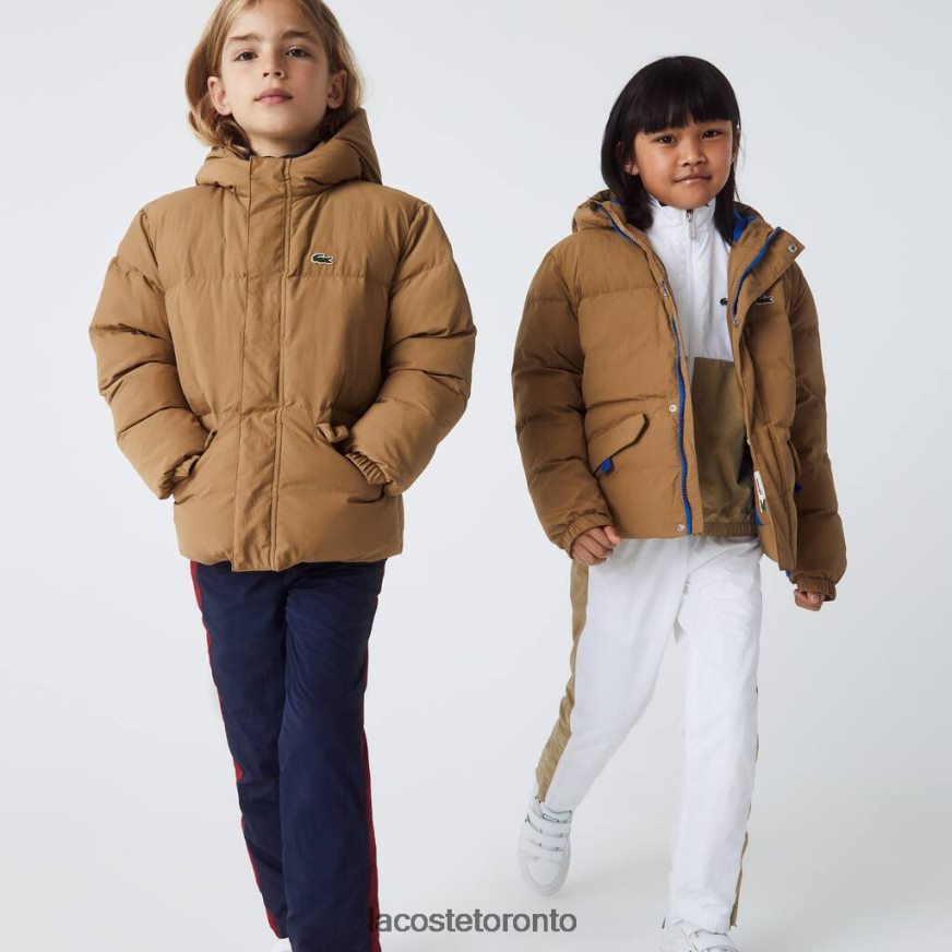 Clothing Lacoste Crocodile Embroidery Hooded Taffeta Jacket Brown/Blue Kids Z60BPR3222