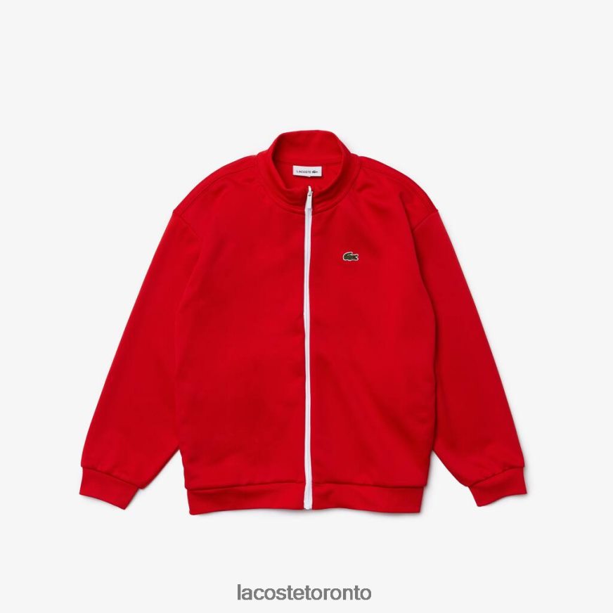 Clothing Lacoste Heritage Branded Stand-Up Collar Zippered Fleece Jacket Red/White Kids Z60BPR3250