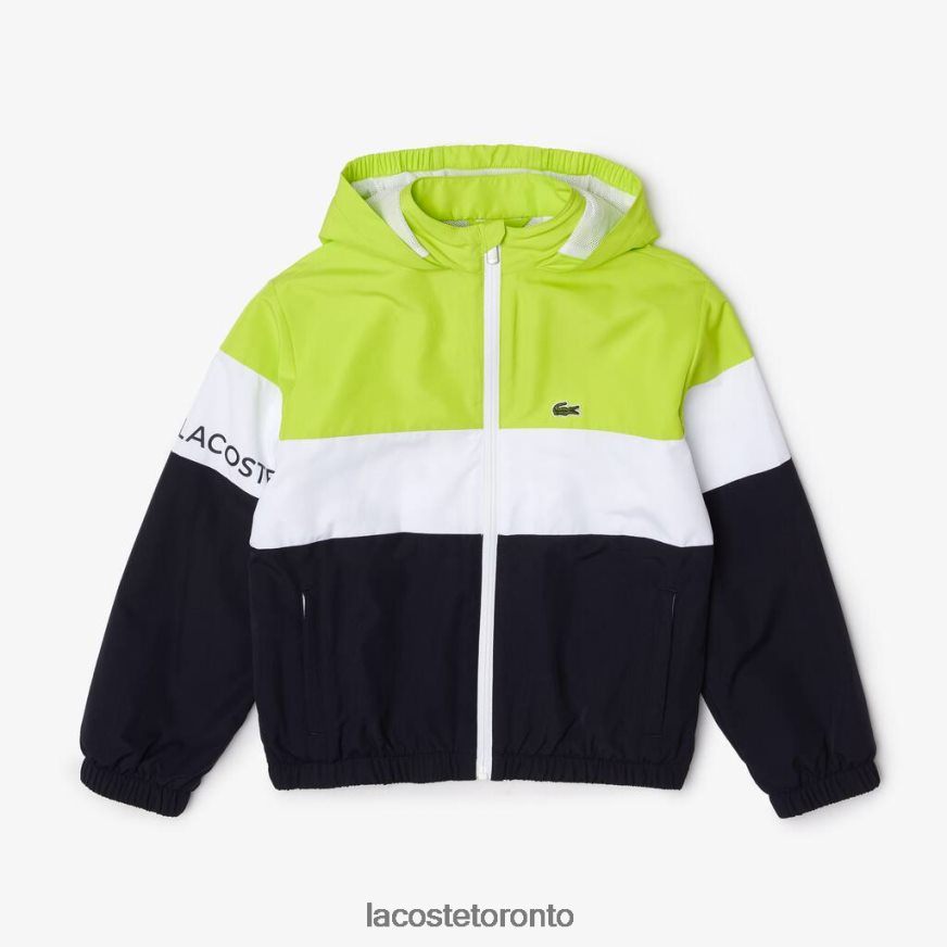 Clothing Lacoste Recycled Polyester Zipped Hooded Jacket Navy Blue/White/Yellow Kids Z60BPR3054