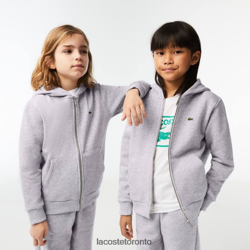 Clothing Lacoste Kangaroo Pocket Hooded Zip Sweatshirt Grey Chine Kids Z60BPR3191