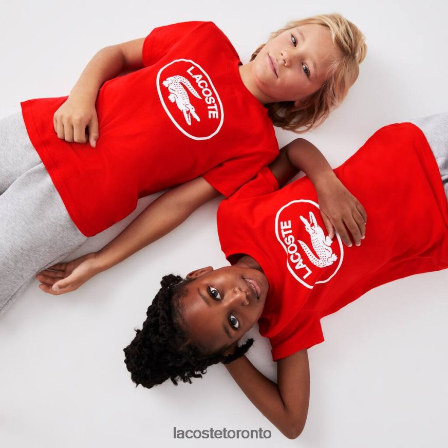 Clothing Lacoste Contrast Branded Cotton Jersey T-Shirt Red Kids Z60BPR3030