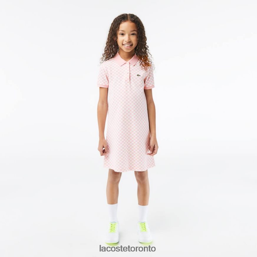 Clothing Lacoste Check Print Organic Cotton Polo Dress Pink/White Kids Z60BPR3093