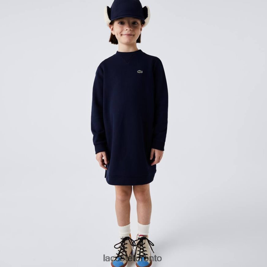 Clothing Lacoste Pleated Back Cotton Fleece Dress Navy Blue Kids Z60BPR3287