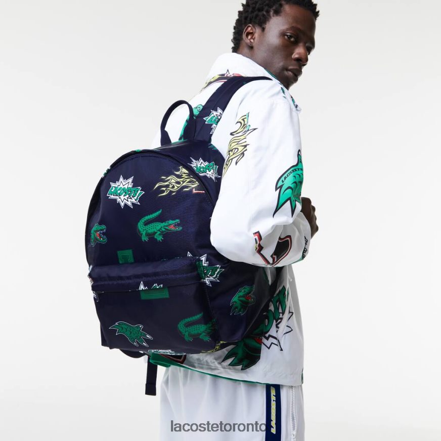 Bags & Leather Goods Lacoste Comic Print Backpack Marine 166 Croc Allover Men Z60BPR2096
