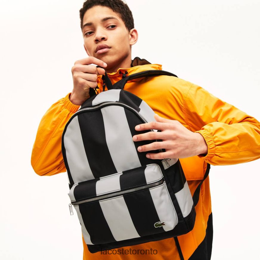 Bags & Leather Goods Lacoste LIVE Detachable Pouch Striped Backpack Noir Blanc Men Z60BPR2055