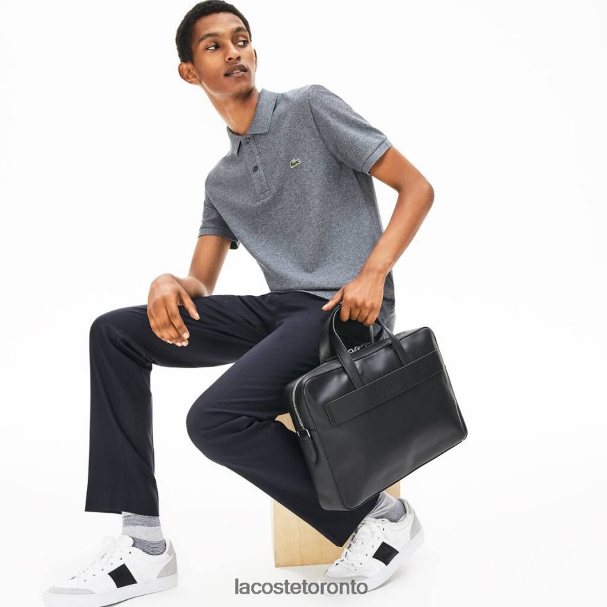 Bags & Leather Goods Lacoste L.12.12 Detachable Shoulder Strap Leather Computer Bag Black Men Z60BPR2030