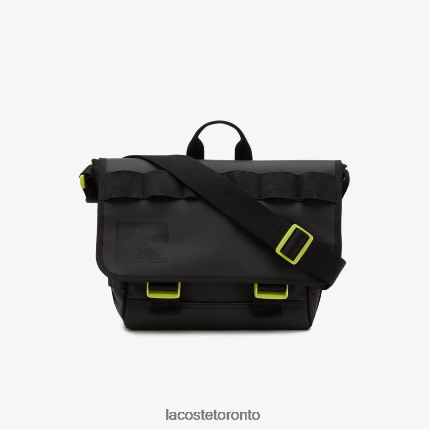 Bags & Leather Goods Lacoste Signature Print Water-Repellent Messenger Bag Noir Lime Men Z60BPR2036
