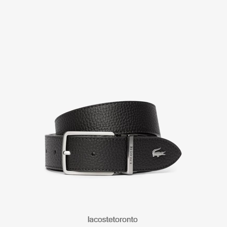 Bags & Leather Goods Lacoste Engraved Buckle Grained Leather Belt Black Men Z60BPR2097