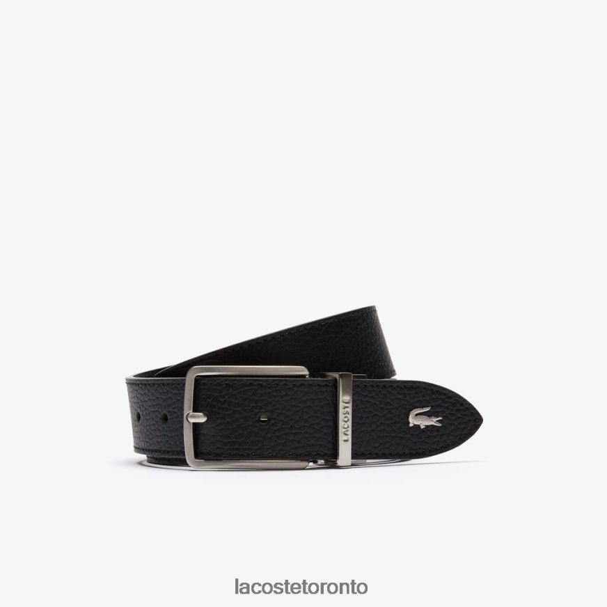Bags & Leather Goods Lacoste Engraved Buckle Grained Leather Belt Black Men Z60BPR2098