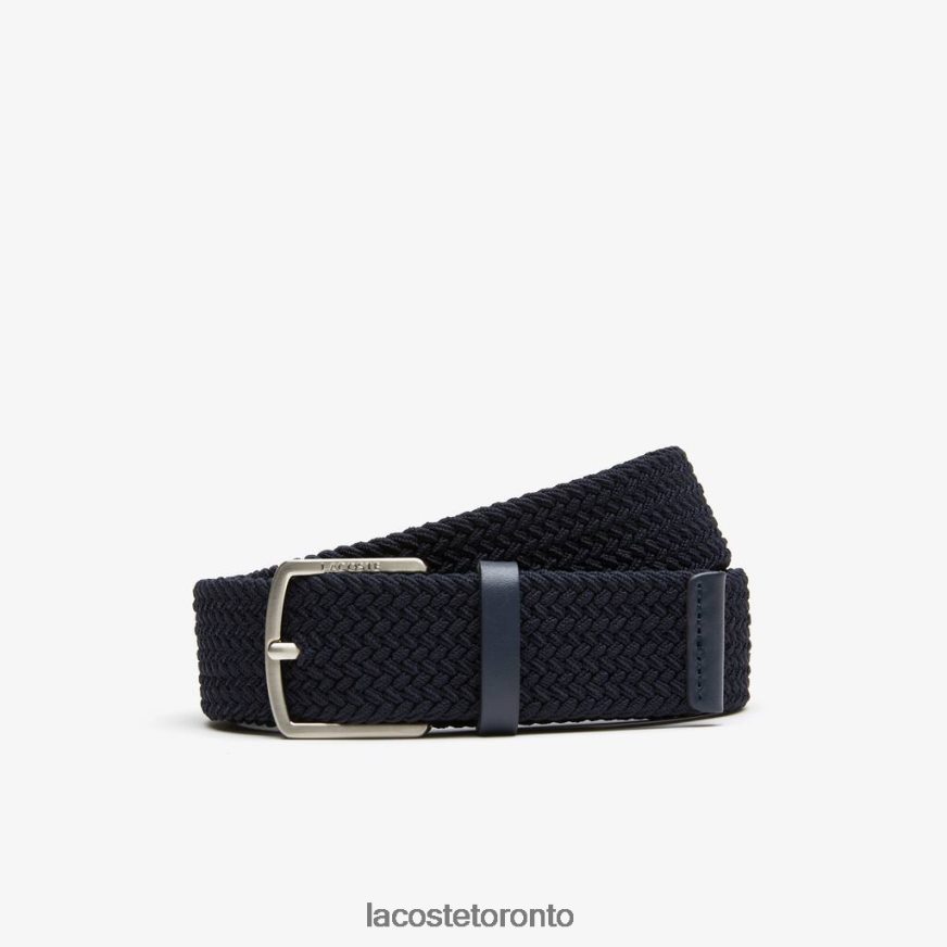 Bags & Leather Goods Lacoste Engraved Buckle Stretch Knitted Belt Bleu Nuit Men Z60BPR1983