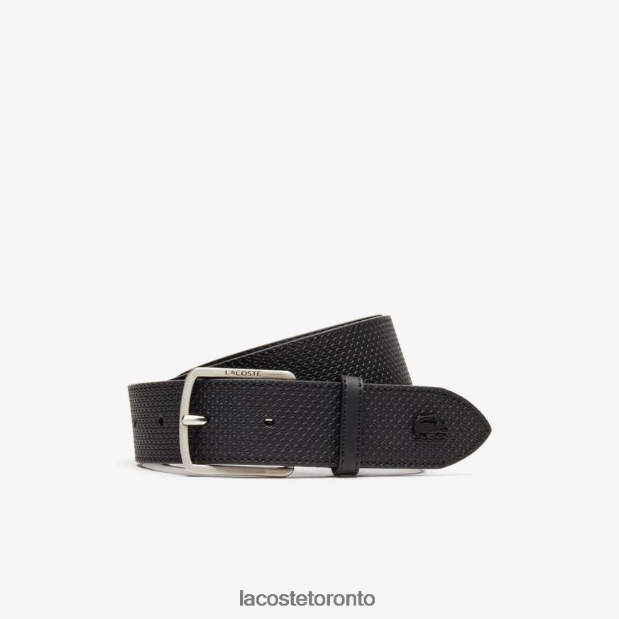 Bags & Leather Goods Lacoste Engraved Buckle Texturised Leather Belt Black Men Z60BPR2075