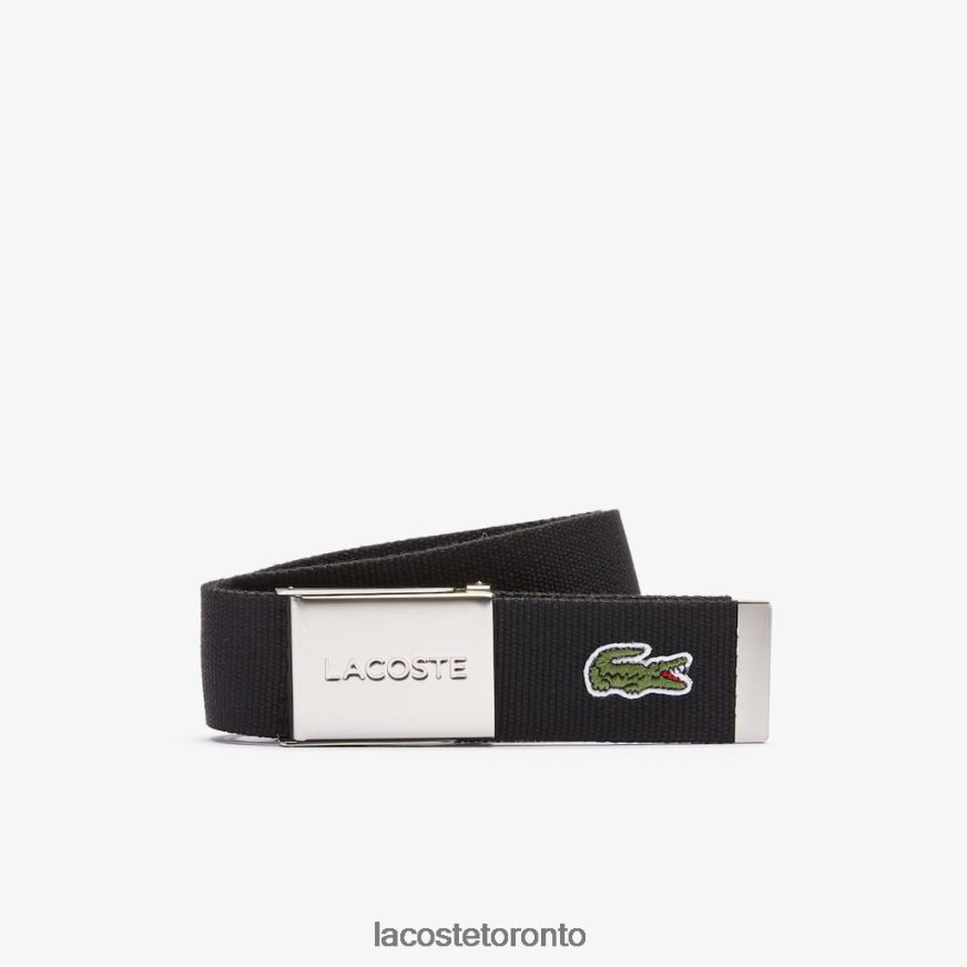 Bags & Leather Goods Lacoste Engraved Buckle Woven Fabric Belt Black Men Z60BPR2082