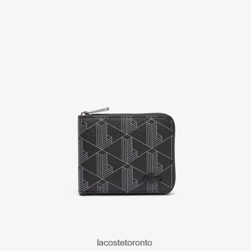 Bags & Leather Goods Lacoste Monogram Print Small Zip Wallet Monogram Noir Gris Men Z60BPR2126