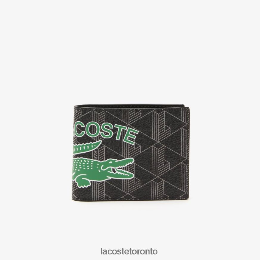 Bags & Leather Goods Lacoste The Blend Monogram Print Folding Wallet Mono Noir Gris Estragon Men Z60BPR1997