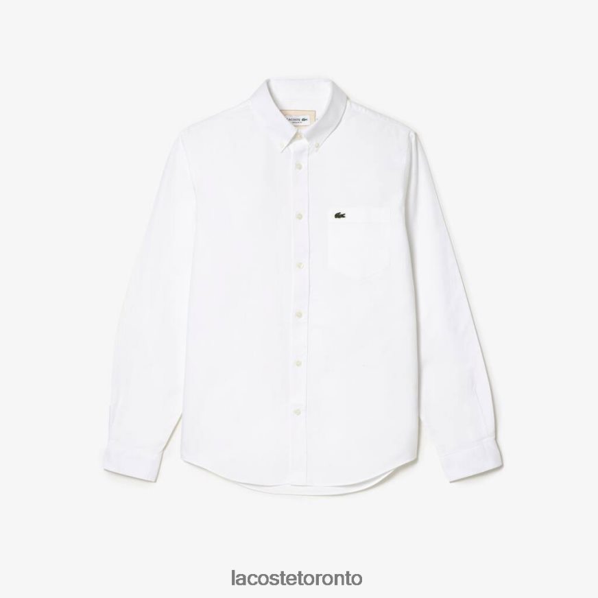 Clothing Lacoste Buttoned Collar Oxford Cotton Shirt White Men Z60BPR506
