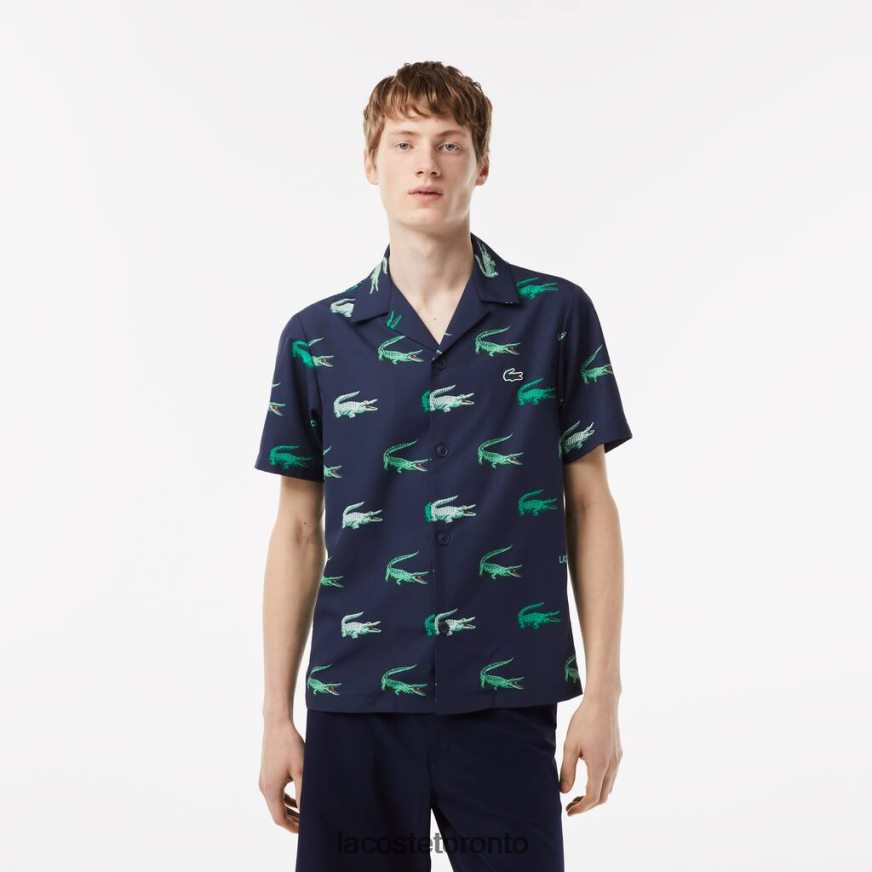 Clothing Lacoste Golf Printed Short-Sleeve Shirt Navy Blue Men Z60BPR474