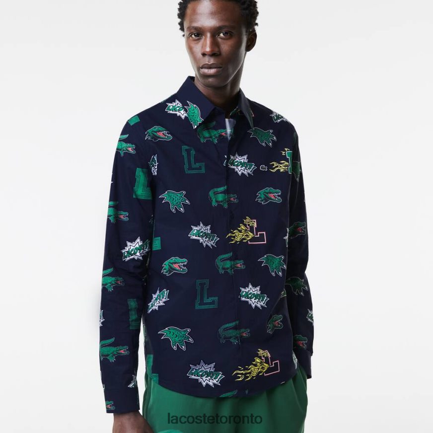 Clothing Lacoste Regular Fit Crocodile Print Shirt Navy Blue/White Men Z60BPR1575