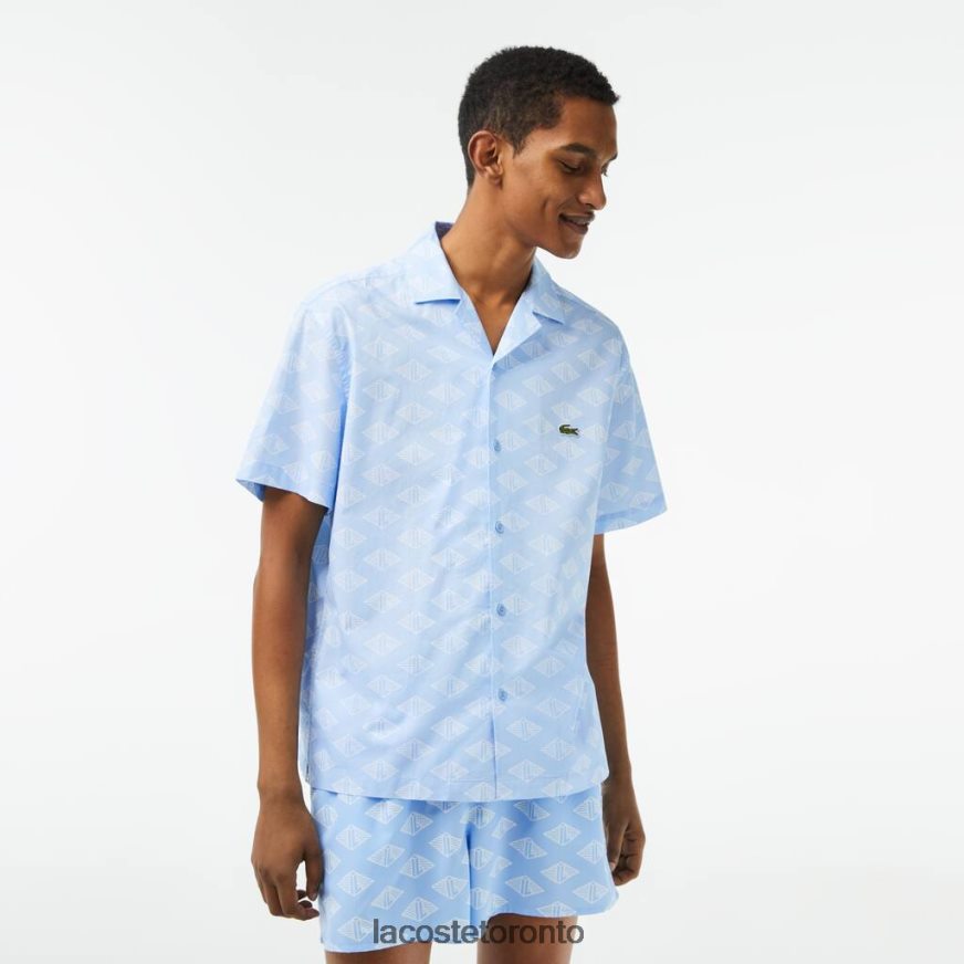 Clothing Lacoste Short Sleeve Monogram Print Shirt Blue/White Men Z60BPR508