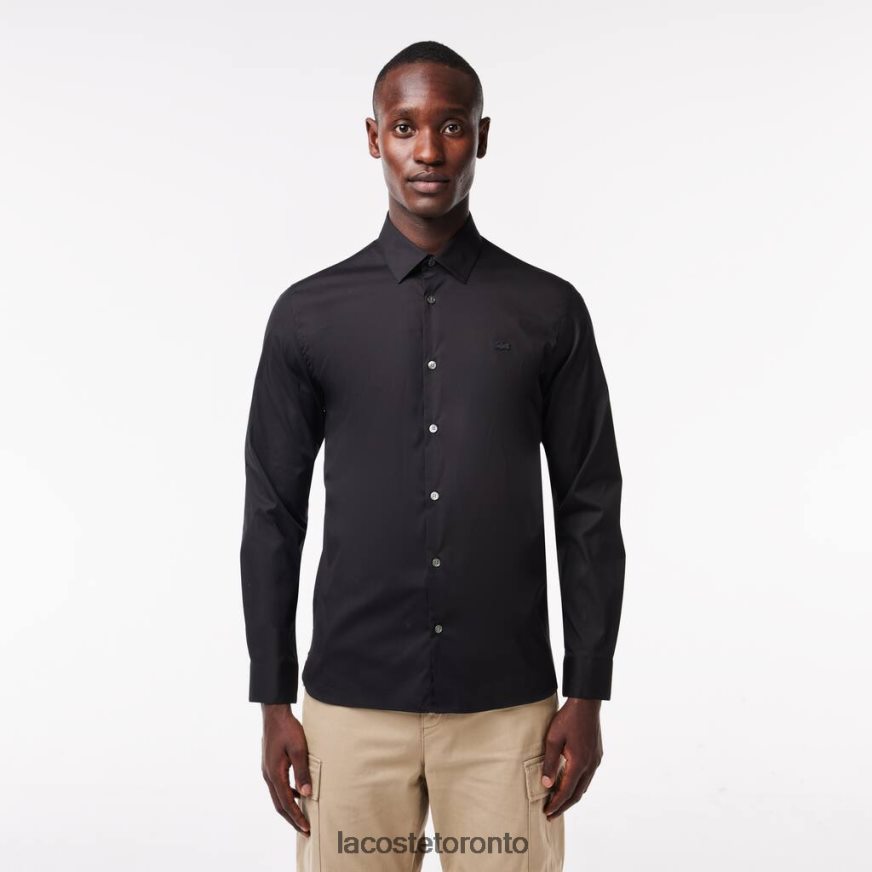 Clothing Lacoste Slim Fit French Collar Cotton Poplin Shirt Black Men Z60BPR1437