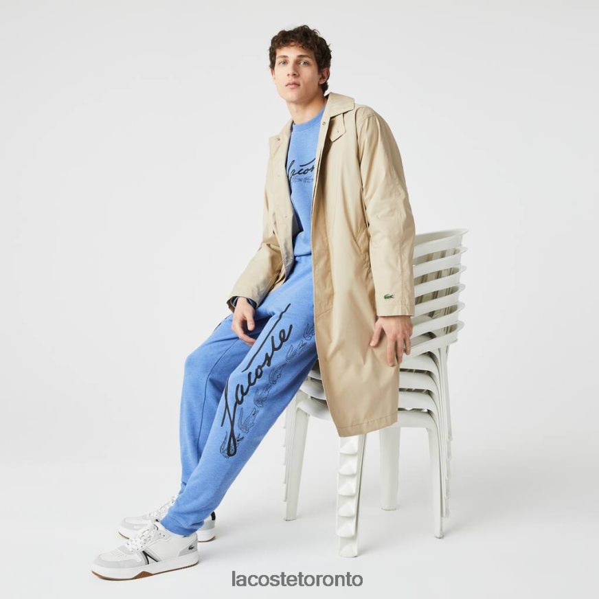Clothing Lacoste Signature And Crocodile Print Cotton Fleece Jogging Pants Blue Chine Men Z60BPR1067