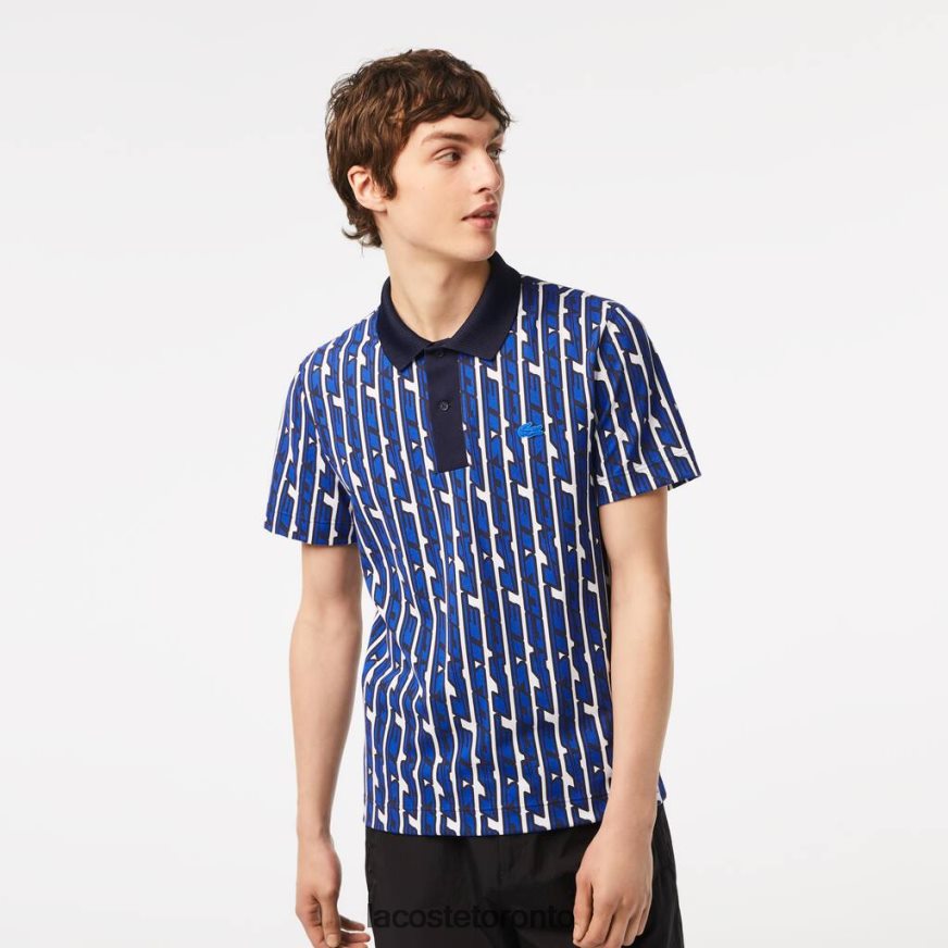 Clothing Lacoste Active Movement Two-Tone Printed Polo White/Blue Men Z60BPR4