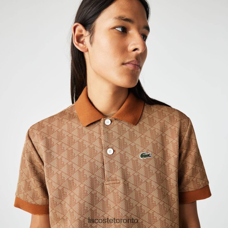 Clothing Lacoste Classic Fit Monogram Print Polo Beige/Brown Men Z60BPR73
