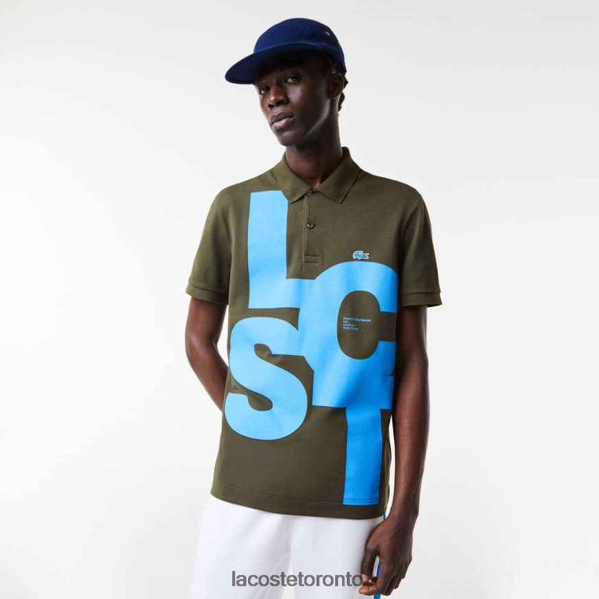 Clothing Lacoste Regular Fit Contrast Lettering Petit Pique Polo Khaki Green Men Z60BPR712